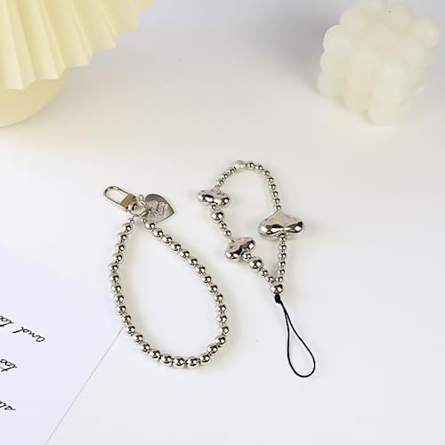 [EZ PEACH] ストラップ スマホ 手首 落下防止 携帯 ハンドストラップ ハート 女の子 吊り下げペンダント装飾 落下防止 カラフルビーズ スマホ小物 全機種対応 (F)