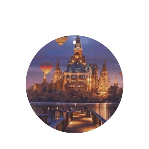 2パックの吊り下げ式車用芳香剤カード - 長持ちする吊り下げ式アロマセラピーカード (ラベンダーの香り) 車、自宅の寝室、ワードローブ、靴箱などに最適。 ユニセックス(空飛ぶ城の熱気球が飛ぶ城の熱気球)