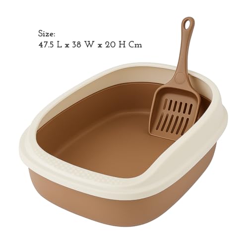Image of PETS EMPIRE Cat Litter Box Tray with Free Scooper - Semi-Closed Design, Durable Quality, Suitable for All Adult Cats & Kittens, Brown