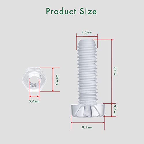 Pzsmocn 100 Pieces/50 Sets M5*20 mm PC Transparent Plastic Cross-recessed Round Head Screws and Hexagonal Nuts Kit - Image 2