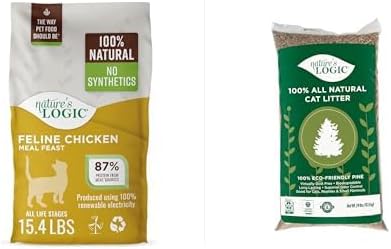 NATURE'S LOGIC Feline Chicken Meal Feast Cat Food, 15.4lbs & Natural Pine Pellet Cat Litter, 24lbs