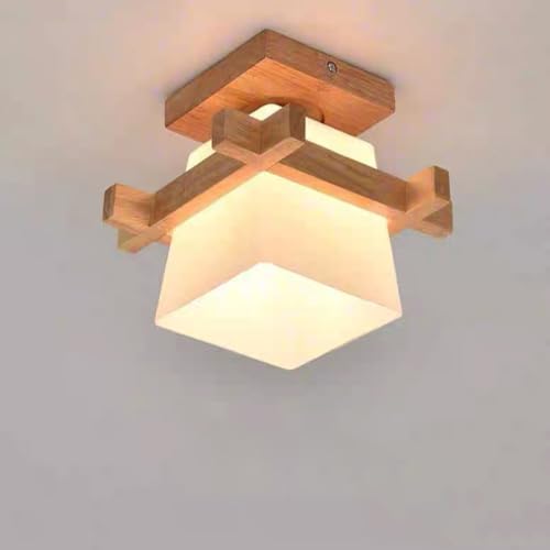 Plafonnier en bois et verre E27 au design vintage japonais pour chambre