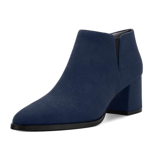 Women's Ankle Boots, Pointed Toe Chunky Heel Short Boots, Side Zipper and Elastic Ankle Booties, Mid Heel Shoes for Women