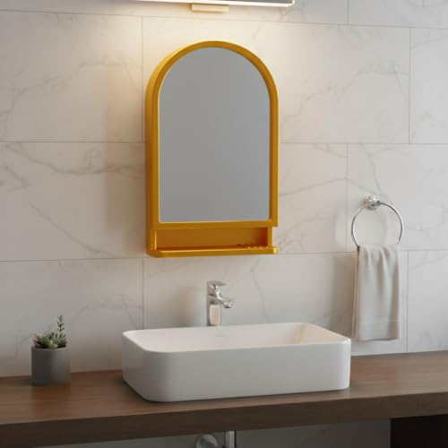 Image of CIPLA PLAST Ideal Wall Mounted Bathroom Mirror Cabinet with Storage Shelf, (Metalic Gold)