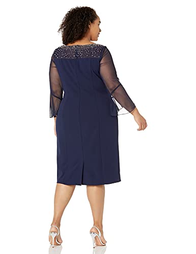 Alex Evenings Women's Plus Size Short Shift Dress With Embellished Illusion Detail, Navy/Silver, 14W #TOP1