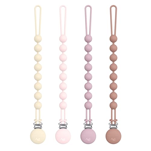 Image of Cuddle Campus Silicone Pacifier Clip Holder with One Piece Design, Pack of 4 Soft Flexible Binky Clips for Baby Boy and Girl Set 4(3M+)