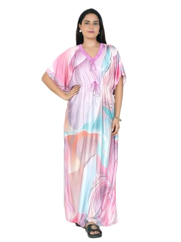 Image of Women's Printed Satin Blend Kaftan Nighty /Nightgown /Nightwear /Maxi WSR-185