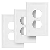 Sunken Pearls Decorative Wall Plate Switch Plate Outlet Cover, Durable Solid Zinc Alloy (Single Duplex, 3 Pack, White)