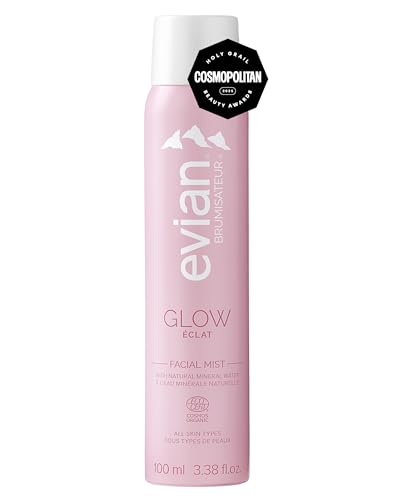 Evian Facial Spray | Glow, Calm & Protect Hydrating Face Mist | Natural Mineral Water with Plant-Based Extracts | 3.38 oz