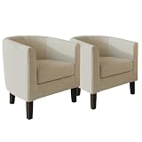 BELLEZE Linen Barrel Chair Set of 2