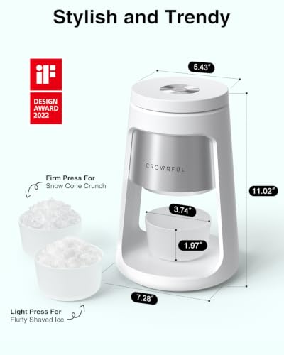 Image of CROWNFUL Shaved Ice Machine, White 130W Electric Ice Shaver with 2 Ice Cups
