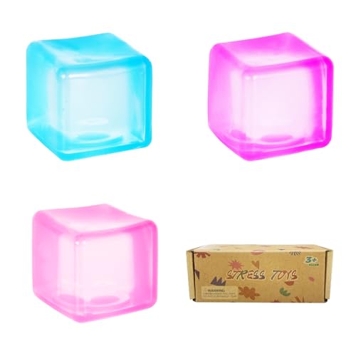 Copfeqyr Balle Anti-Stress Ice Cube 3,5 cm – Cube Squishy Fidget Sensoriel pour Enfants et Adultes, Jouet à Presser, Boîte Cadeau （3.5cm (3pcs)