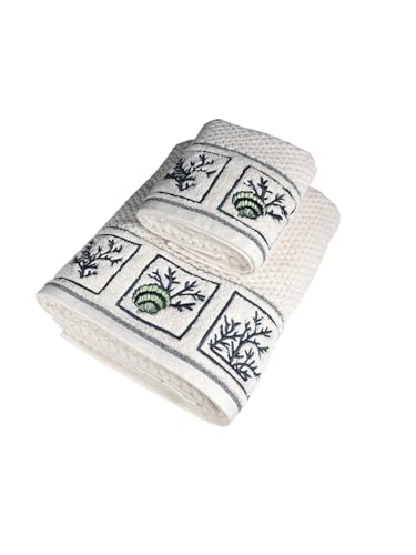 Image of SENSES by Riba Cotton Towel Set 550 GSM - Design 5, 2 Pcs| 1 Bath + 1 Hand Towels Combo | Super Soft, Absorbent, Lightweight, Antimicrobial, Low Linting