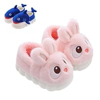 DOINEUFL Kids Slippers Boys Girls,Shark/Cute Bunny Soft Warm Plush Toddler Slippers,Anti-Slip Indoor Shoes Childrens