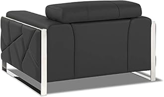 BlackJack Furniture Gianni Top Grain Italian Leather Chair with 9-Position Adjustable Headrests, Contemporary Geometric Pattern, Chrome Hardware & Durable Hardwood Frame, Anchor Gray