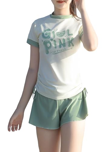 Image of SEAUR Girls Short Sleeve Rash Guard with Beach Shorts Two Piece Swimsuits Kids Sun Protection Bathing Suits Sport Swimwear