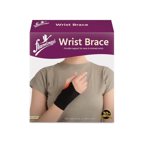 Image of Flamingo Cotton Wrist Support Brace With Thumb Loop | Pain Relief Carpal Tunnel Splint Wrap | Wrist Support For Sports Injuries, Fracture Support And Thumb Support | Black, Universal