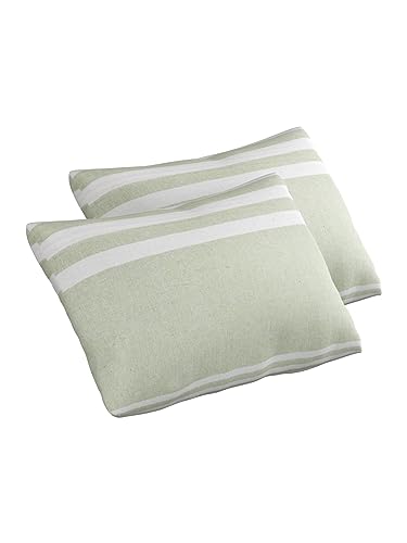 Image of 180 TC Pillow Cover Set of 2 | Pillow Cover Cotton 100% | Pillow Cover Set of 2 King Size | Wrinkle Free & Fade Resistance | Striped Pattern | Standard Size | All Season Use (Parrot Green)