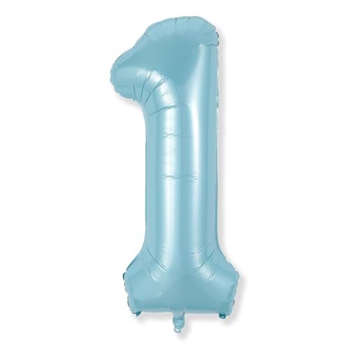 Image of Light Blue 1 Balloon Number for 1st Birthday, 40 Inch Large Number Foil Balloons, Self Inflating for Kids Boys Men Age Birthday Party Anniversary Party Decoration Supplies