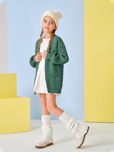 Image of Haloumoning Kids Girls Open Front Cardigan Sweaters Long Sleeve Cable Knit Fashion Clothes with Pockets 5-14 Years