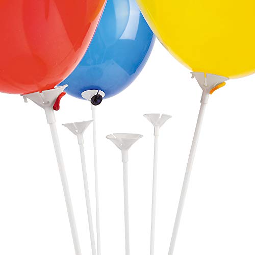 Fun Express Premium Quality White Balloon Sticks with White Cups (Package of 144)