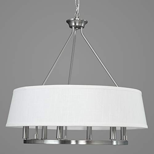 Cherish Collection 6-Light White Linen Shade Coastal Chandelier Light Brushed Nickel - Image 11