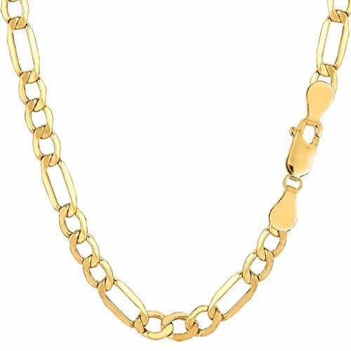 14k REAL Yellow Gold 3.5mm, 4.6mm, 5.4mm, Or 6.5mm Shiny Diamond-Cut Alternate Classic Mens Hollow Figaro Chain Necklace for Pendants and Charms with Lobster-Claw Clasp (7", 8.5",18", 20", 24 inch)