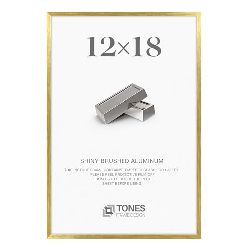 12x18 Frame Gold Metal Picture Frame Poster Frames Shiny Brushed Aluminum Photo Frame for Art Gallery Wall Tabletop Decor