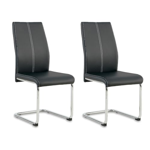 Image of Colorig Faux Leather Dining Chairs Set of 2, High Backrest Kitchen Chairs with U Shape Chrome Metal Legs, Easy Clean Chair for Living Room Dining Room Office Kitchen (2, Black)