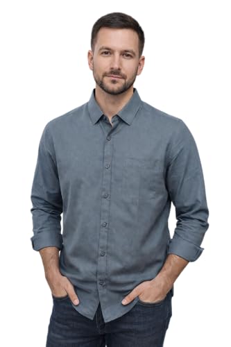 Image of Men's Solid Casual Shirt | Casual Plain Button Down Shirt for Men | Regular Fit Full Sleeves Smart Formal & Casual Wear