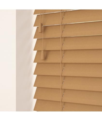 50mm Slat Light Oak Real Wood Venetian Blind With Strings 120cm Drop