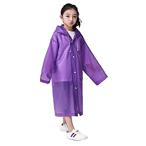 Regenmantel Für Kinder, Wasserdichter Regenponcho, Wiederverwendbar Eva Regenmäntel mit Kapuze und Knopf, Unisex Kleinkind Regenjacke Regencape Für Jungen, Mädchen, Outdoor, Wandern, Camping (Violett)