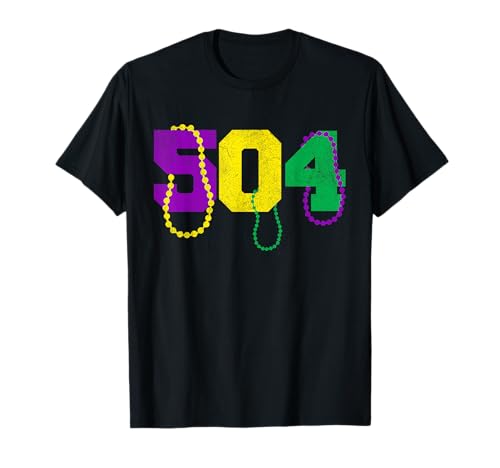 Divertente 504 New Orleans Mardi Gras Abbigliamento, Vintage Uomo Donna Maglietta