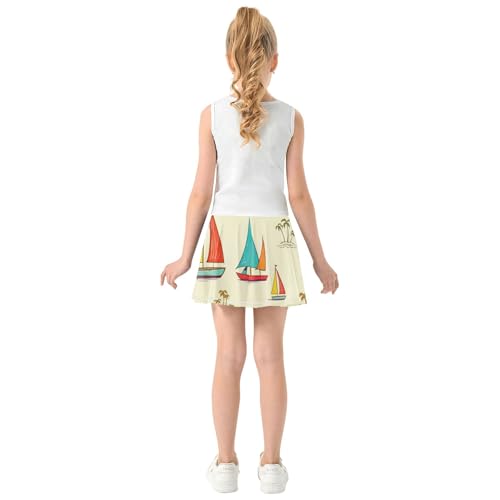 Athletic Shorts Girls Skorts Cute Sailboats Light Yellow Tennis Skirts Toddler 2 in 1 Butterfly 3t4