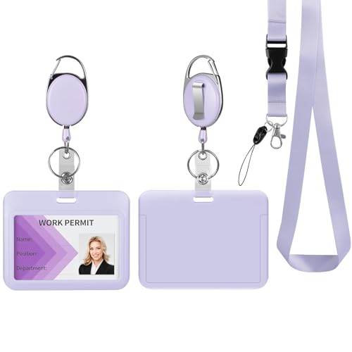 Image of Retractable ID Badge Holder with Breakaway Lanyard,Heavy Duty Badge Reel,Detachable Keychain, Cruise Ship Cards Holder,for Nurse Officer Teacher Security Staff Women Men(Purple Horizontal)