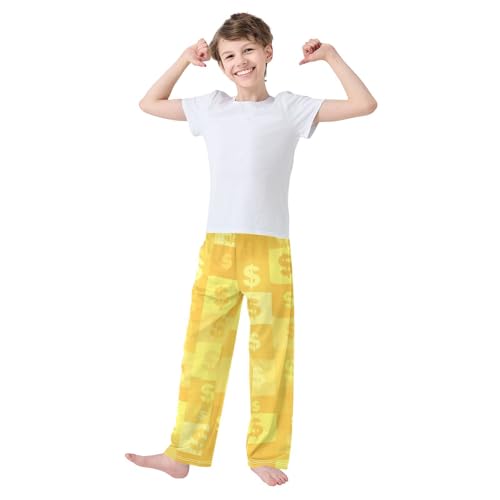 Boys' Pants Money Currency Symbols Yellow Long Bottoms Jogger Pants Elastic Waist Trousers with Pockets S-XL2