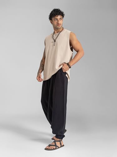 Image of The Veshti Company Men's Goa Groove Harem Pants | Breathable Cotton Boho Joggers with Relaxed Fit for Yoga, Dance, Travel & Lounge