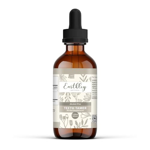 Image of Earthley Wellness Teeth Tamer, Teething Relief for Babies & Kids, Soothes Drooling, Gum Discomfort & Irritability, Organic Herbal Formula, Essential Oil Free, Alcohol-Free & Sugar-Free (1.69 oz)