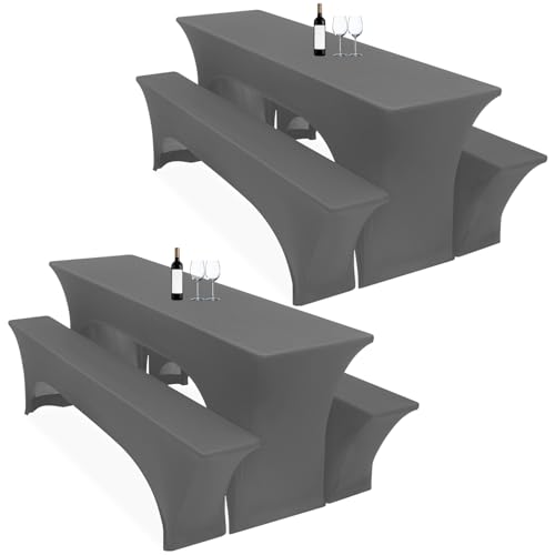 Lumaycens Zwei 3er-Set Biertischhussen 220 x 50 x 70 cm, hussen bierzeltgarnitur, dunkelgrau, Stretch-Bezüge für Biertisch-und Bankgarnituren, Bierbankhussen, Spandex-Bierzeltgarnitur für Bankett