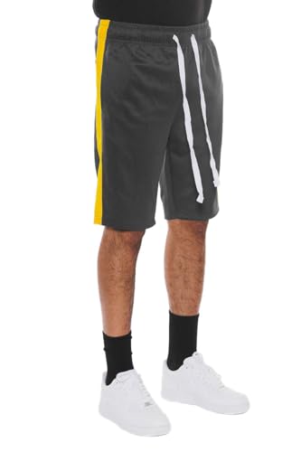 Weiv Mens Premium Urban Sreetwear Fashion Basketball Side Stripe Shorts Track Shorts Athletic Workout Black Yellow