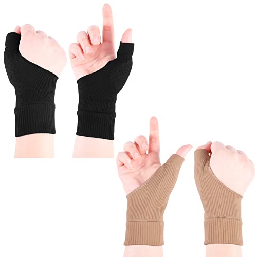 Fuyamp 2 Pairs Arthritis Compression Gloves Wrist and Thumb Support Braces Breathable Gel Hand Injury Pads Thumb Wrist Gloves (black and khaki)
