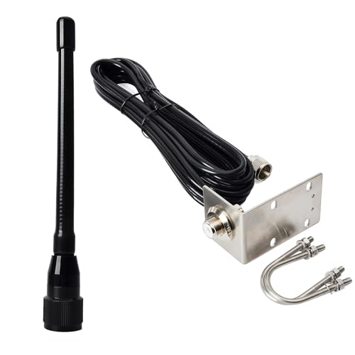 Image of TWAYRDIO Low Profile 6.5 inch Marine VHF Antenna w /16.4ft RG58 Coaxial Cable PL-259 Connector and L-Shape Mounting Bracket for Boats
