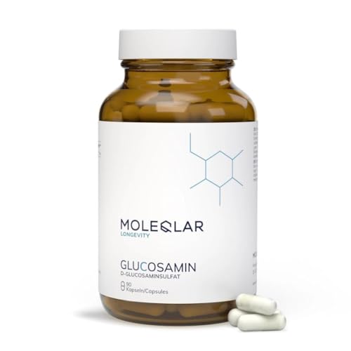 MoleQlar Glucosamin Kapseln hochdosiert - 1000mg pro Portion - Vorratspackung mit 90 veganen Premium Kapseln - pures, bioverfügbares Glucosaminsulfat - Laborgeprüft in DE - glutenfrei & vegan