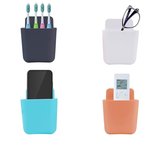 Image of Plastic Remote Mobile Holder Stand Wall Mounted Storage Box Organizer Case for Air Conditioner Home Office School Charging Indoor Ac Tv Remote (Pack of 4 Pcs)