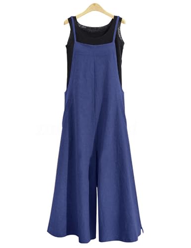Image of YESNO Women Casual Loose Long Bib Pants Wide Leg Jumpsuits Baggy Cotton Rompers Overalls with Pockets PZZTYP2