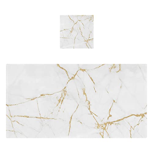 White Gold Marble Texture Bath Towels Highly Absorbent Cotton Towels Set Of 2, Premium Spa & Hotel Quality Quick Dry Towel Set 54 X 27 Inches #TOP23