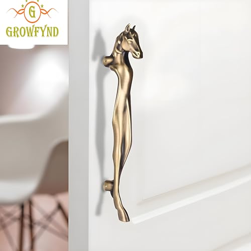 Image of Aluminum Horse Door Handles for Main Door Pull Handle Main Glass & Wooden Door Handle Pull & Push Handle Door Accessories Handle Home Decor Door Hardware Antique Brass (Pack of 1, 15 Inch)