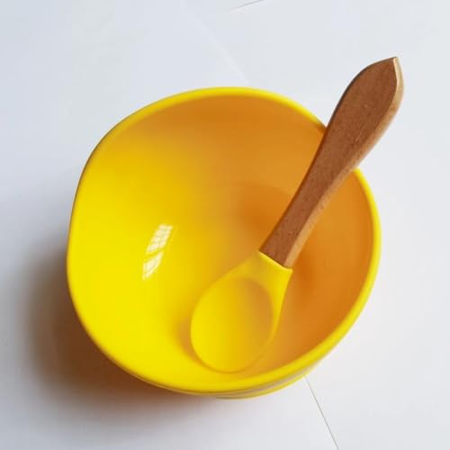 Image of Baby Food Bowls, Silicone Baby Cup with Suction Cup, Bpa-Free Children's Bowl, Non-Slip Food Tableware Set for Children, Toddlers, Dishwasher & Microwave Safe (Set : 1, Color : Yellow)