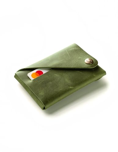 Photo de Crazy Horse Craft, Portefeuille fin pour homme et femme, Alpine Green, Pre-Folded (Ready-To-Use), Cuir grainé de qualité supérieure