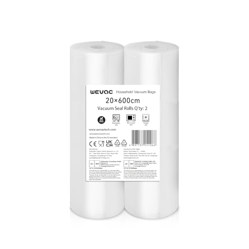 Wevac Lite Vacuum Sealer Rolls bags, 2 Packs 20 x 600cm Food Sous Vide Bags (Total 12m) BPA-Free, Heavy-Duty, Customizable Sizes for Freezer, Meal Prep